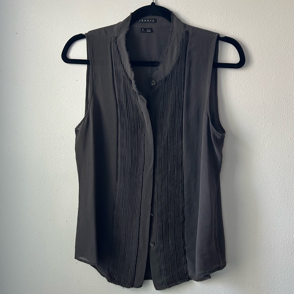 Theory grey sheer silk blouse — size large